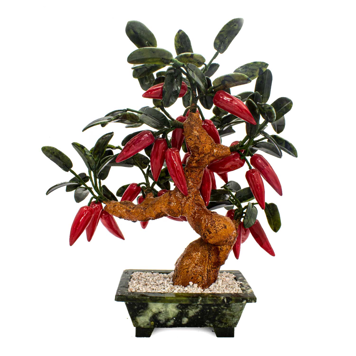 Hot Pepper Artificial Jade Plant Tree Bonsai Stone Gemstone Leaves Red Chilli Vegetables Big